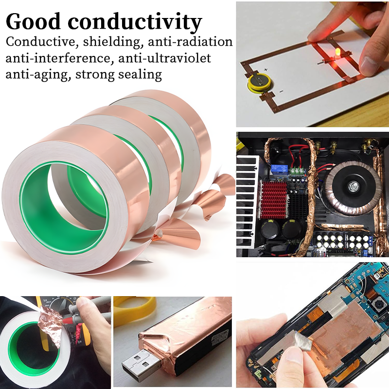 Cinta de lámina de cobre DIY con adhesivo conductor de doble cara, cinta adhesiva de reparación antiestática EMIA, cintas de reparación eléctrica de circuito