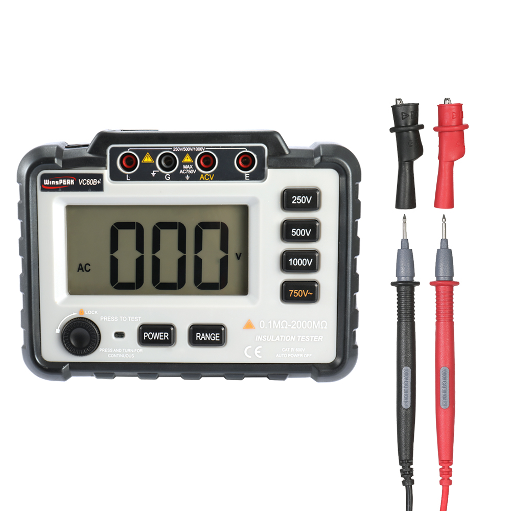 WinsPEAK VC60B+LCD Digital Display Insulation Resistance Tester Megameter DC250V/500V/1000V AC750V with Wide Measuring Range