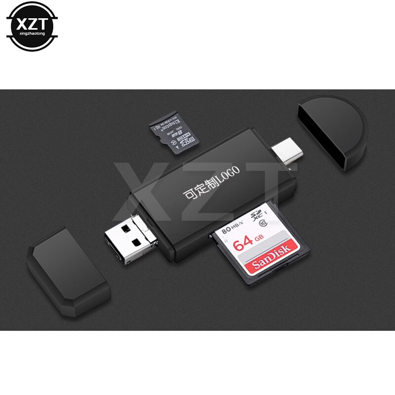 Lector de tarjetas 3 en 1 USB 2,0 A Micro TF SD, lector de tarjetas OTG tipo C, USB Combo A 2 ranuras para teléfono inteligente para PC