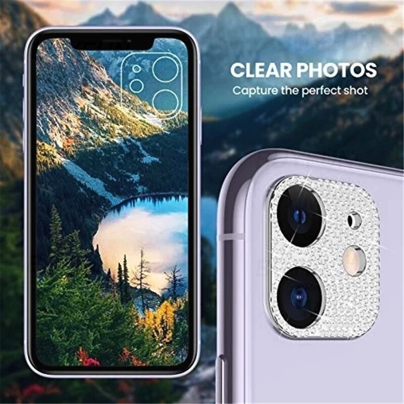 Glitter Rhinestone Camera Protector Case Cover For iPhone 13 Pro Max ProMax Mini Back 3D Shiny Diamond Lens Protect Funda Coque