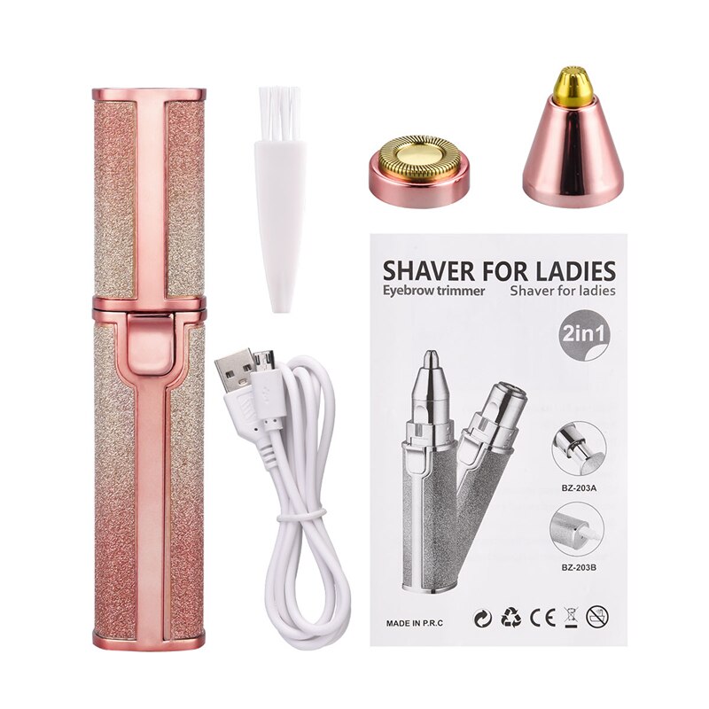 CkeyiN-recortador de cejas eléctrico 2 en 1, máquina de afeitar para mujer, afeitadora Facial indolora recargable con luz LED: MT096P