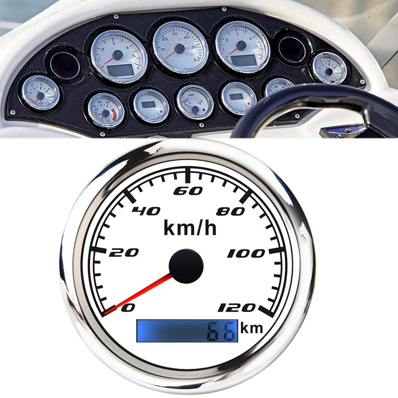 Universal Speedometer 12V/24V Odometer 85mm 120Km/H LCD Hourmeter Tachometer Backlight for Marine Car Motorcycle-boom: white