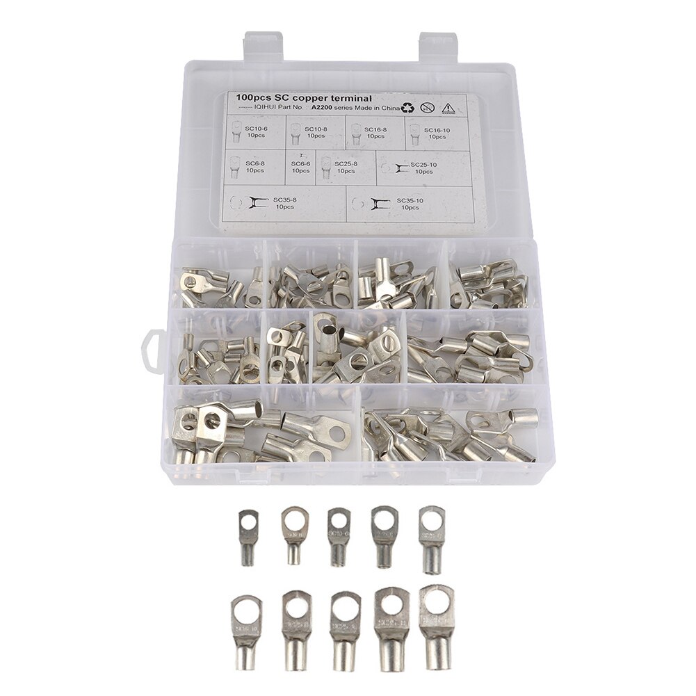 100pcs Copper Terminals Set Lugs Tools Practical Metal Tinned Connector Cable Sc Combination Electric Splice Wire Bolt Hole Car