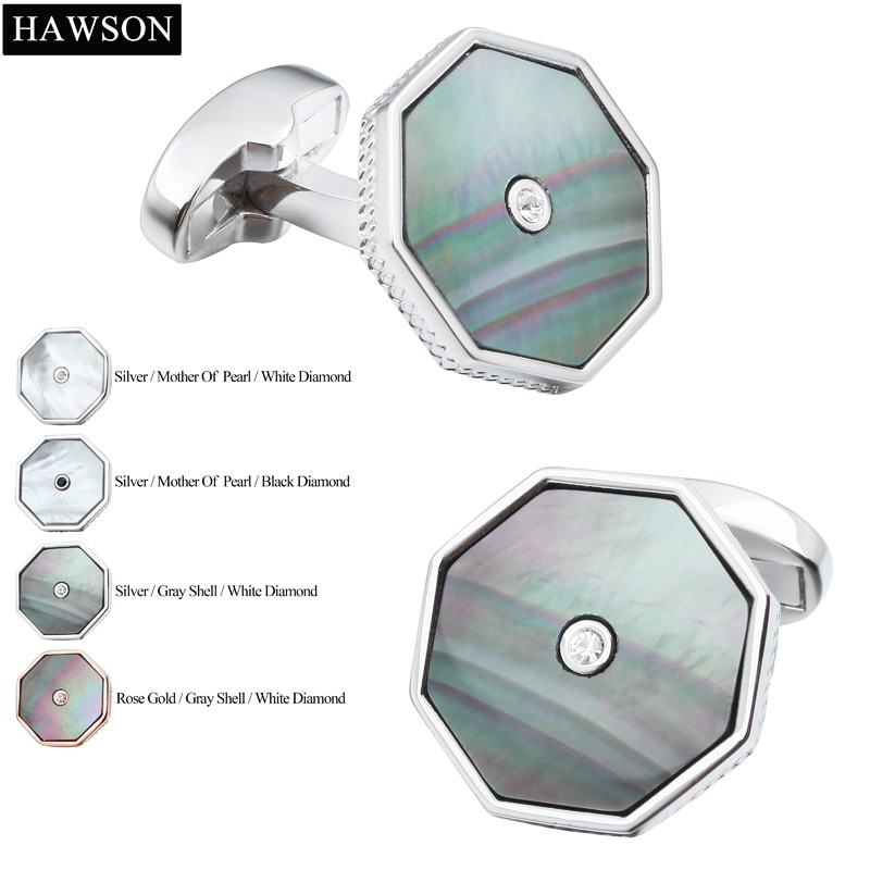 HAWSON mère de perle boutons de manchette en cristal bijoux de conçus pour les hommes chemise d'affaires de mariage avec une belle boîte