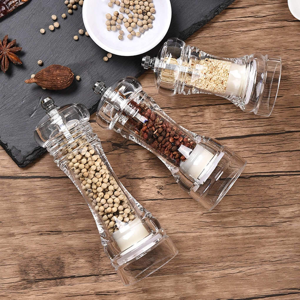 Akrylkvernen salt pepper mølle kvern manuell pepperkvern salt krydder mølle shaker gjennomsiktig maling kjøkkenverktøy