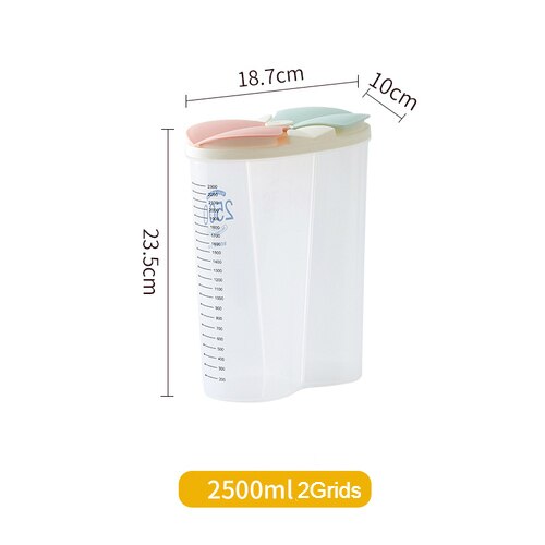 Keuken Graan Opbergdoos Doorzichtige Plastic Compartiment Vat Verzegelde Granen Voedsel Opslag Containers Jar Huishoudelijke Accessoires: 2500ml2Grids