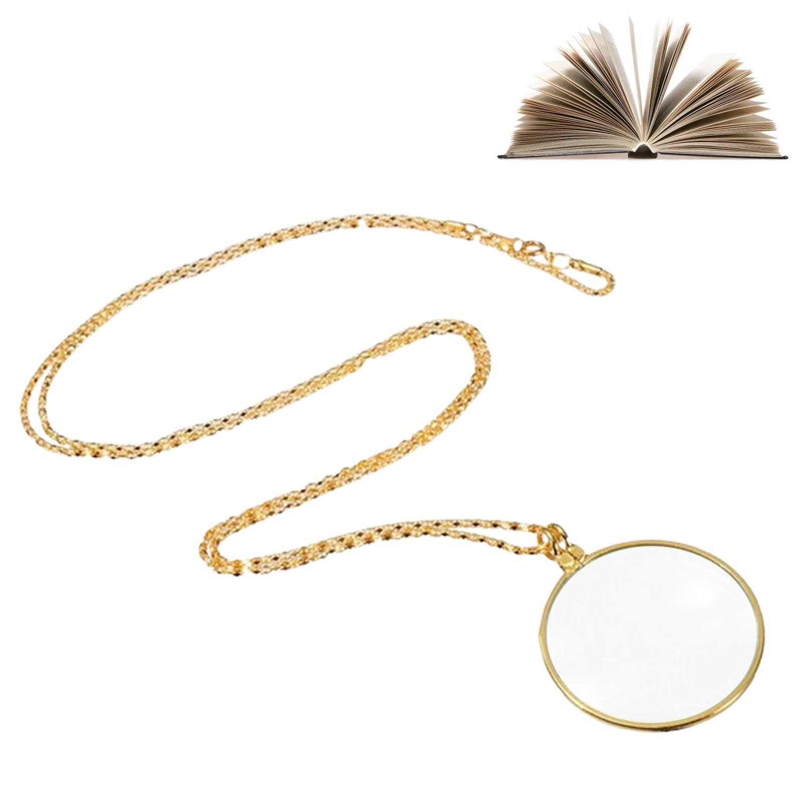 Collar monóculo decorativo con lupa 5x, colgante de lupa, cadena de oro y plata para mujer, joyería, para madre: Gold