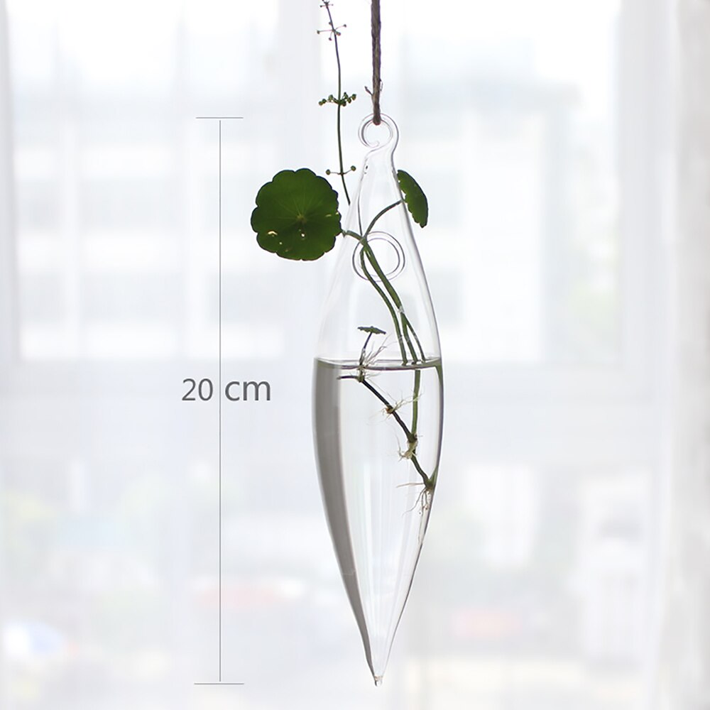 1Pcs Hanging Glass Vase Transparent Hydroponic Container Terrarium Flower Plant Pot Garden Home Wedding Decoration