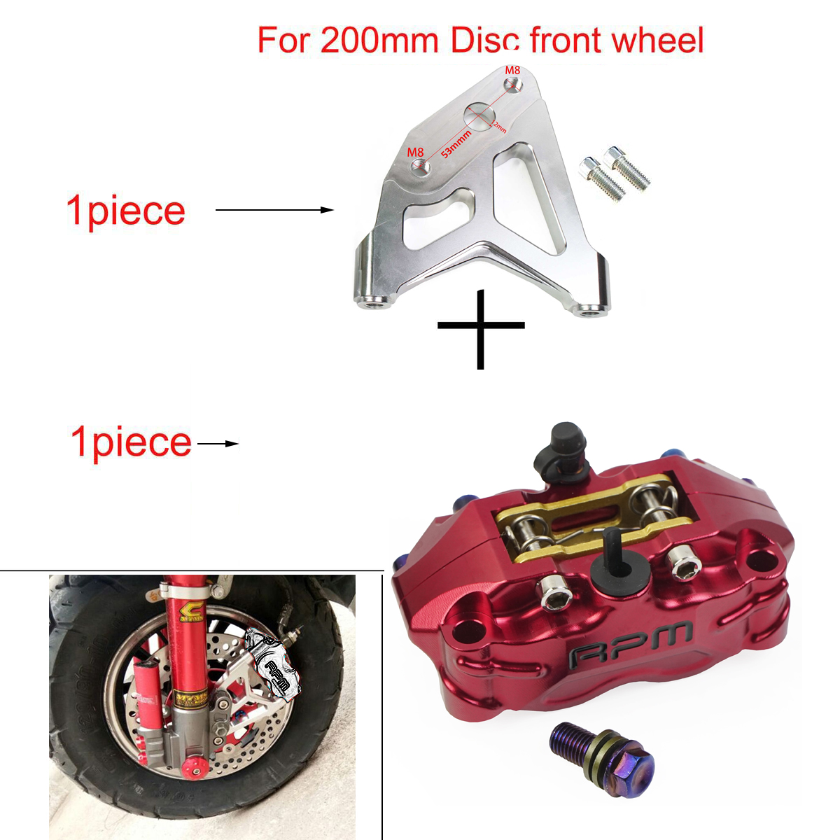 Tarcza hamulcowa motocykla 200mm 220mm przód tył 4 tłok montaż promieniowy 82mm RPM dla skutera Rsz Jog Dirt pitbike GROM: Red B bracket 200