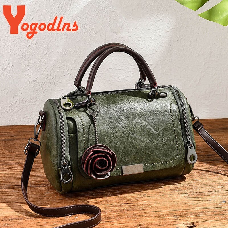 Yogodlns 2022 flowers Pendant Handbag Women&#39;s Boston bags single shoulder bag ladies crossbody bag PU messenger bag