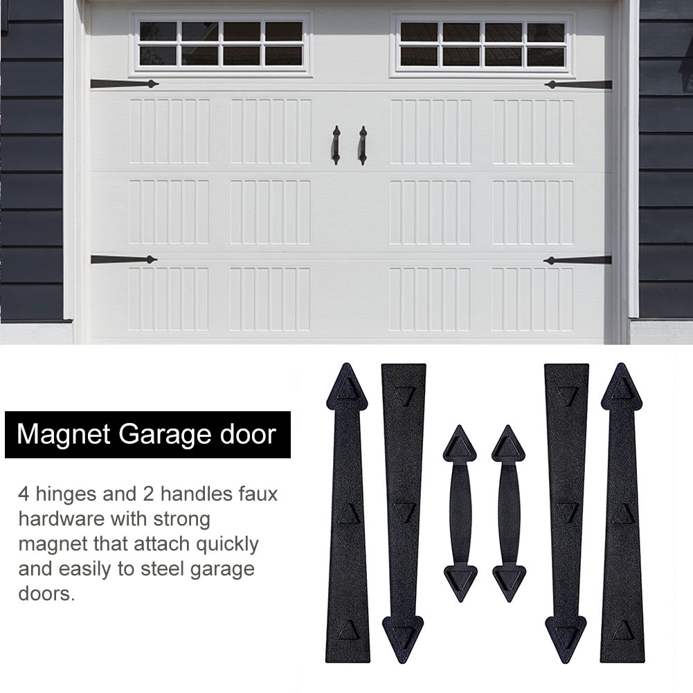 6pcs Garage Door Hardware Kit Carriage House Magnetic Decorative Household Black Replacement Parts Hinges Handles Multipurpose