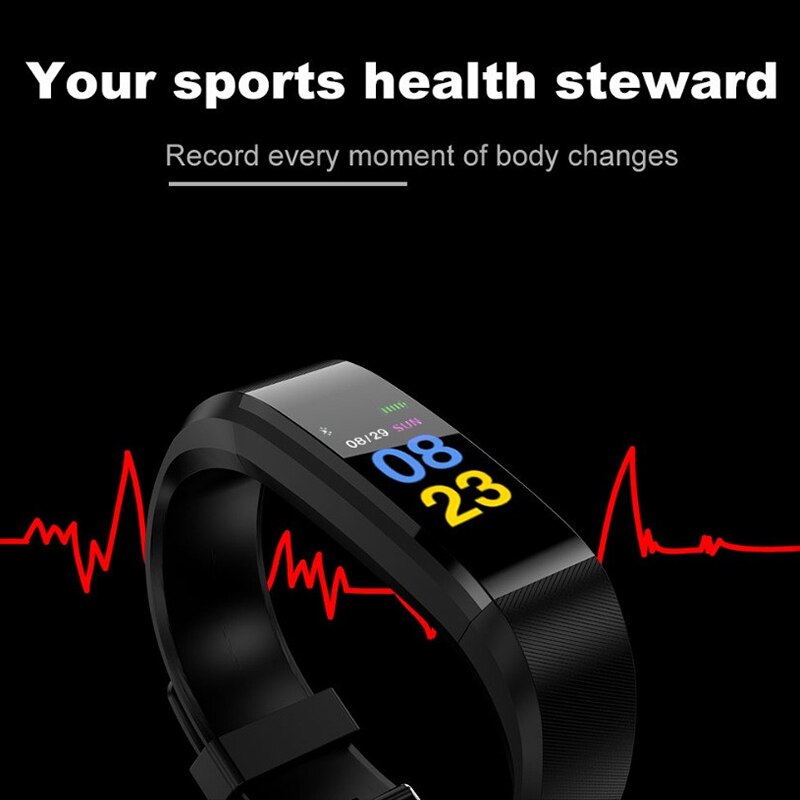 1Pcs Fitness 115 Plus Smart Band Bluetooth Sport Horloges Gezondheid Smart Polsband Tracker Hartslag Stappenteller Armband Mannen Horloge