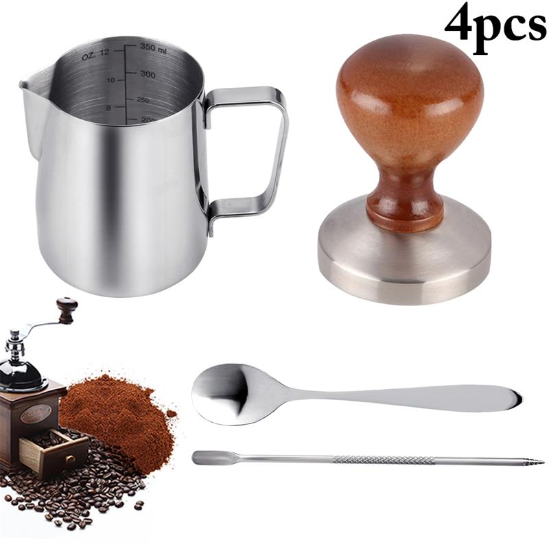 4 Stuks Koffie Accessoires 58Mm Rvs Koffie Tamper Met 12Oz Opschuimen Pither En Koffie Lepel En latte Art Pen: Default Title