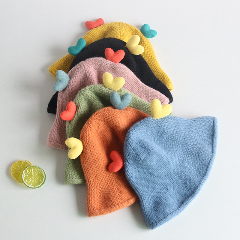 Babymuts winter kinderen snoepkleur liefde gebreide muts vissersmuts baby warme wollen muts douchemuts mutsen voor vrouwen