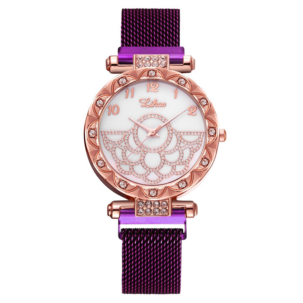 Vrouwen Horloges Luxe Strass Rose Goud Dames Horloges Legering Magnetische Vrouw Armband Horloge Klokken Relogio Feminino Часы: purple