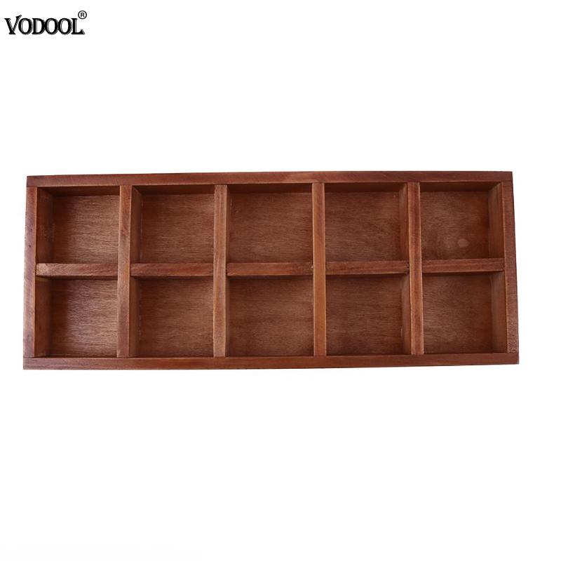 10 Grid Wood Succulent Flower Pot Desktop Storage Box Holder Home Organizer