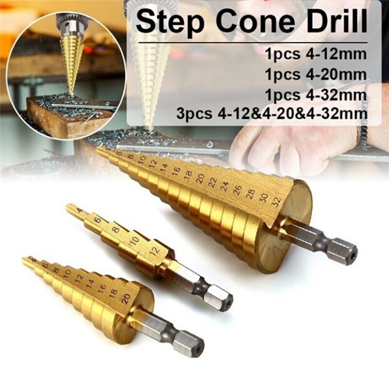 1Pc 4-32Mm Stap Boor Spiral Flute Hss Staal Cone Titanium Mini Boor Tool Set hole Cutter