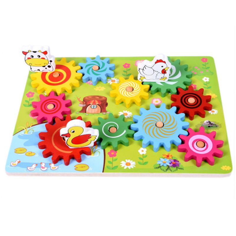 Houten Dier Gear Spel Combinatie Roterende Gearwheel Kinderen Educatief Speelgoed hand-oog Interactie Kids Fun Puzzel Speelgoed