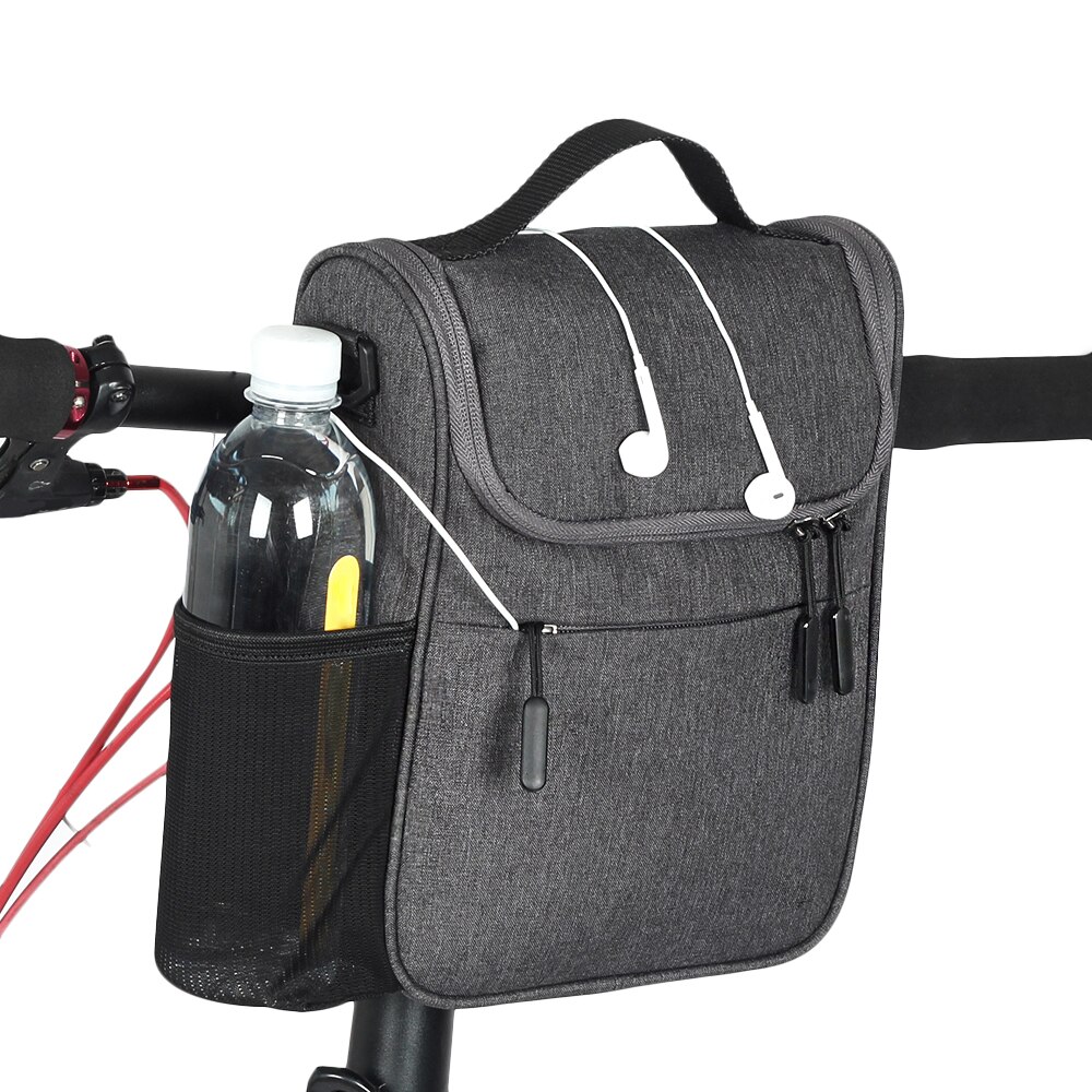 Handlebar Bag 5L Large Capacity Waterproof Road Bike Front Bicycle Pocket Backpack Tube Adjustable Outdoor Cycling Camping Bags: Grey