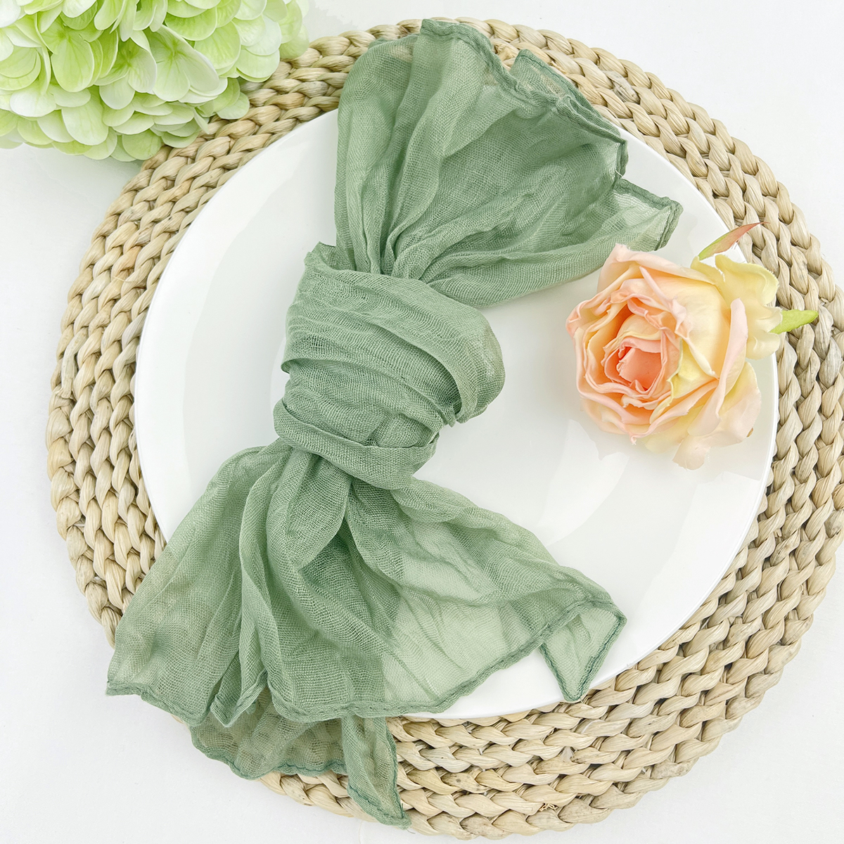 6Stck Salbei Blick Käsetuch Serviette Tisch Tischsets Einstellung Esszimmer Hochzeit Party Bankette Weihnachten Bankette BöGen Kuchen Dekor: Grün