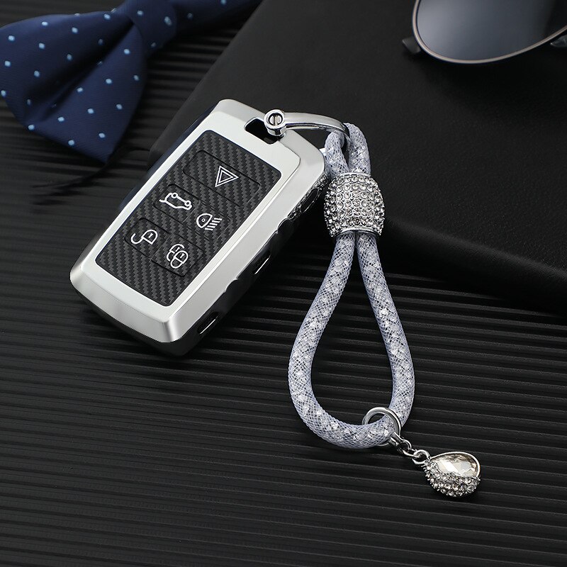 TPU Car Key Cover Full Case For Land Rover Range Rover Sport Evoque Velar Discovery 5 Auto Protective Accessories: B-silver keychain