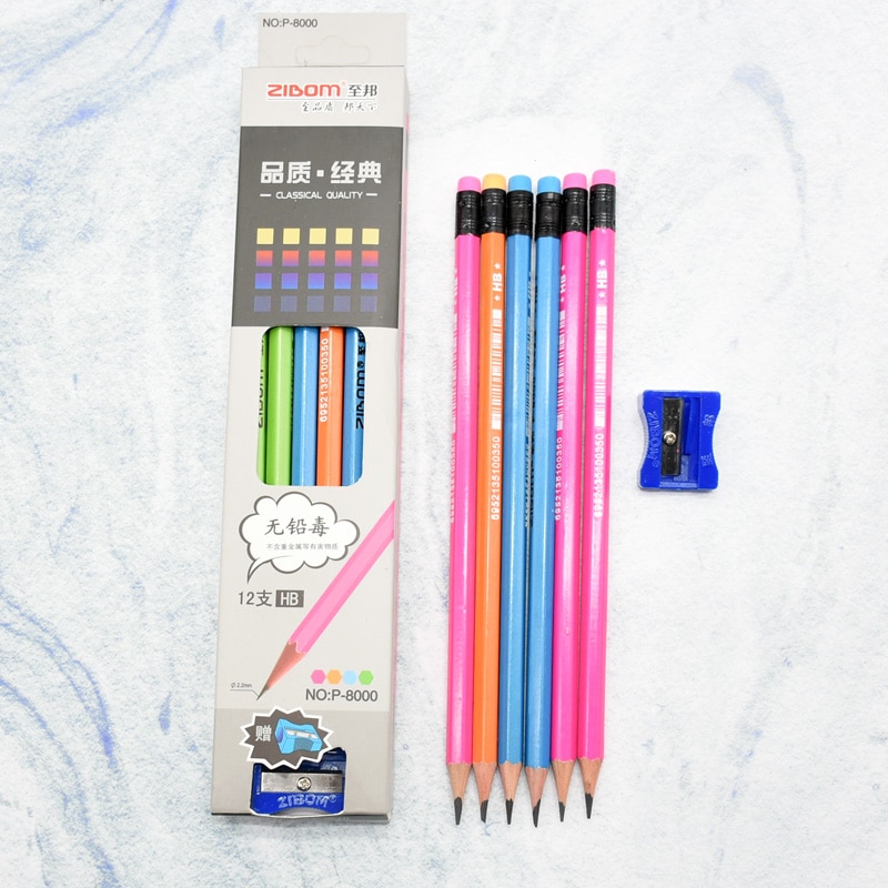 12 pieces / box level softened wooden pencil environmental protection HB pencil eraser learning stationery