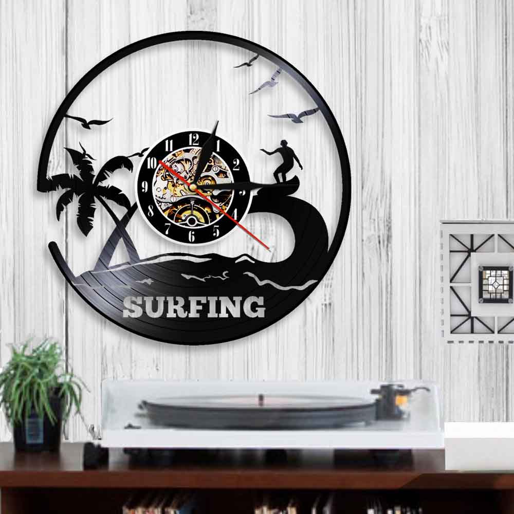 Windsurf Surfer HA CONDOTTO L&#39;orologio di Silhouette Decorazione Della Parete Del Vinile Record Orologio Da Parete Fresco Living Room Interior Decor Complementi Arredo Casa