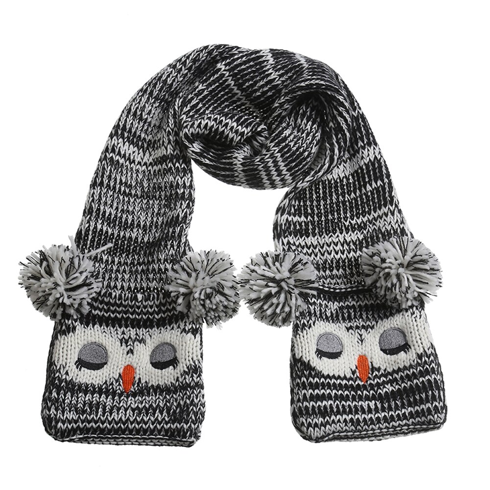 Cartoon Autumn Winter Children Scarf Cute Shawls Thick Warm Neck Soft Wrap Scarves Knitted Neck Warmer for Outdoor Camping: Black