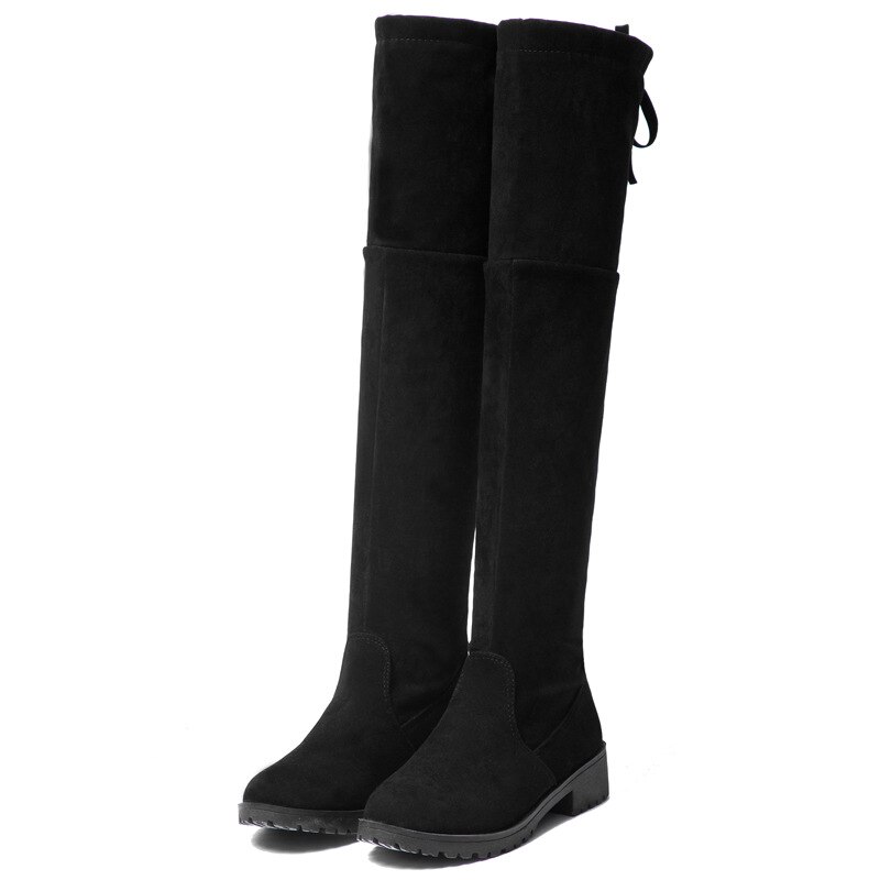 Vrouwen Laarzen Herfst Winter Dames Mode Platte Bodem Laarzen Schoenen Over De Knie Dij Hoge Suede Lange Laarzen 35-40: black / 39