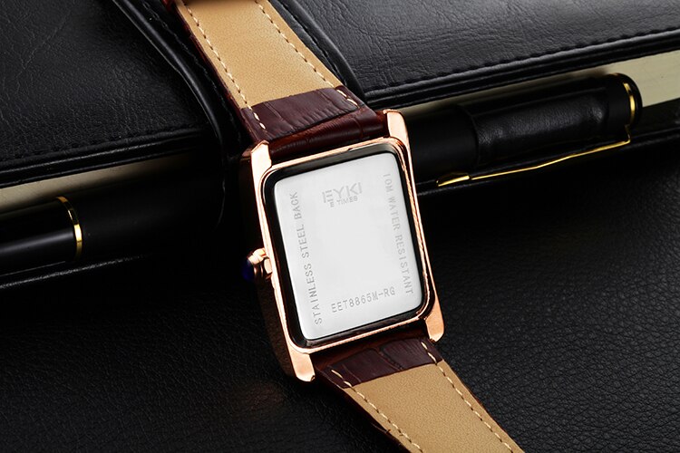 Eyki Brand Couple Tables Lovers Watch Formal Leather Strap Square Dial Waterproof Quartz Watch Women Clock Wrist Watches For Men