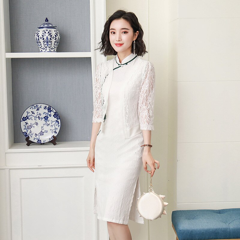 M-3XL elegante kleding cwomen Witte Mouwloze Qipao Cheongsam Elegante Banket Jurk Katoen Chinese Traditionele Kleding