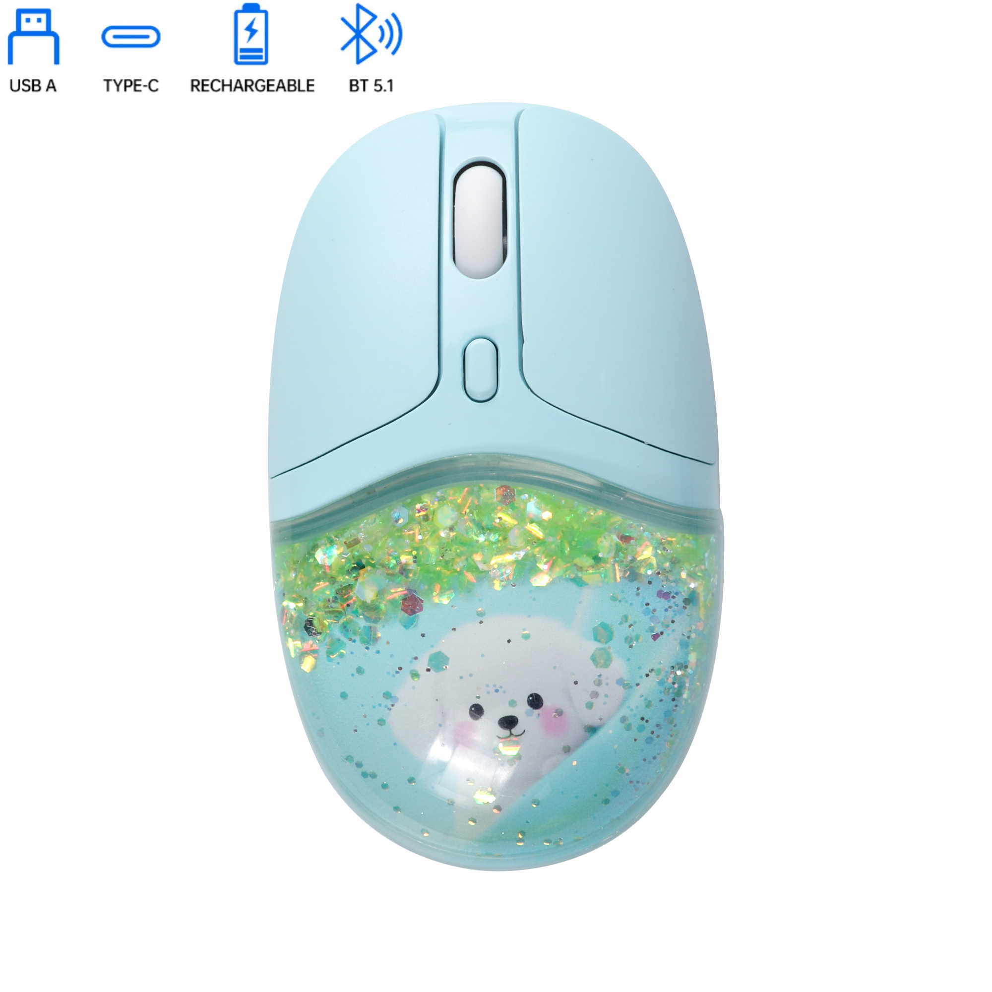 Mouse wireless dual-mode Mouse cablato Mause Design creativo Bambola galleggiante Pulsante muto ricaricabile Bellissimi mouse Uso ufficio Ergonomia: Blu