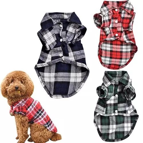 Huisdier puppy hondenvesten geruite strepen huisdier t-shirt katoenen katten raster kostuums hond herfstkleding jassen jassen