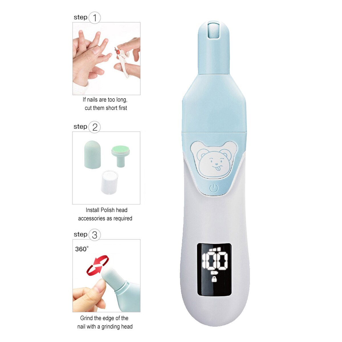Cortadora de pelo eléctrica lavable para bebé, amoladora de uñas 2 en 1, máquina de corte de pelo para bebé, afeitadora de corte de pelo