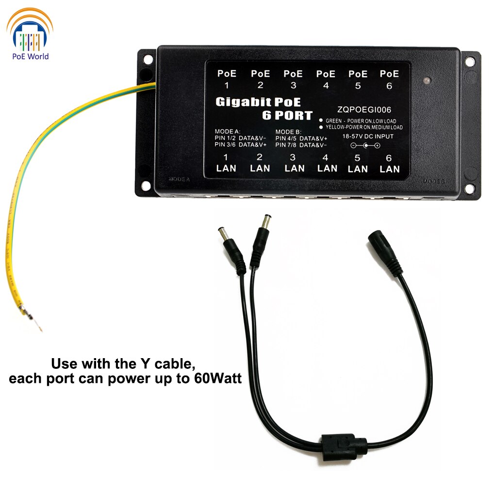 PoE Sets Gigabit POE Injector with 48Volts power supply Power over Ethernet Injector for 6pcs Mikrotik up to 60Watt