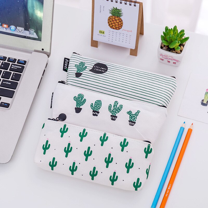 1pcs Groene Natuur Schoolbenodigdheden Etui Kawaii Student School Cosmetische Tas voor Vrouwen Kantoorbenodigdheden Escolar Canvas