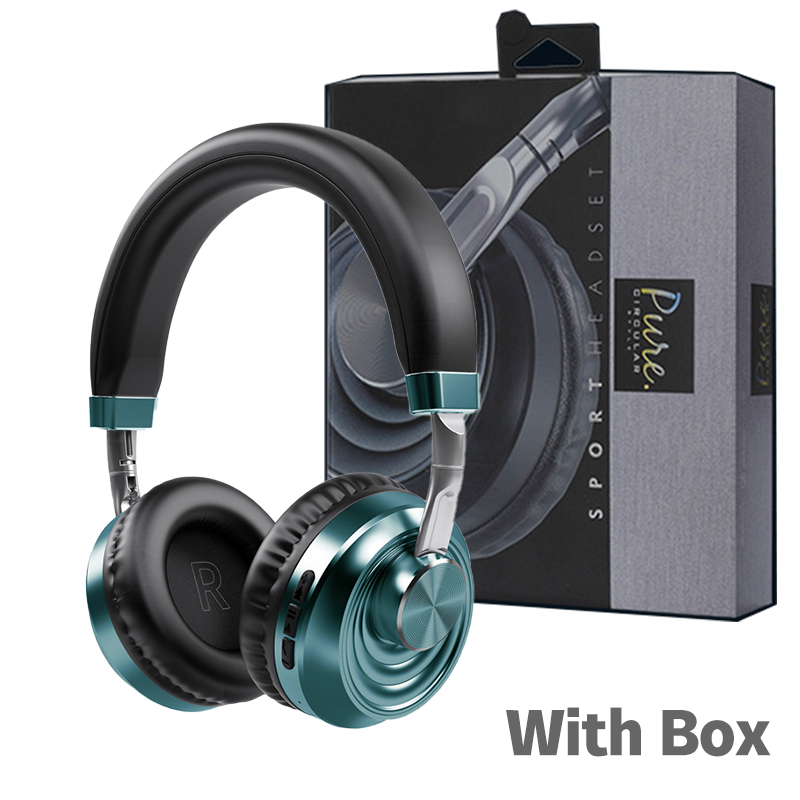 Draadloze Hoofdtelefoon Met Mic Audifonos Hifi Bluetooth 5.0 Headset Metalen Gaming Koptelefoon Sport Opvouwbare All-Inclusive Oortelefoon: Green-VJ083 With Box