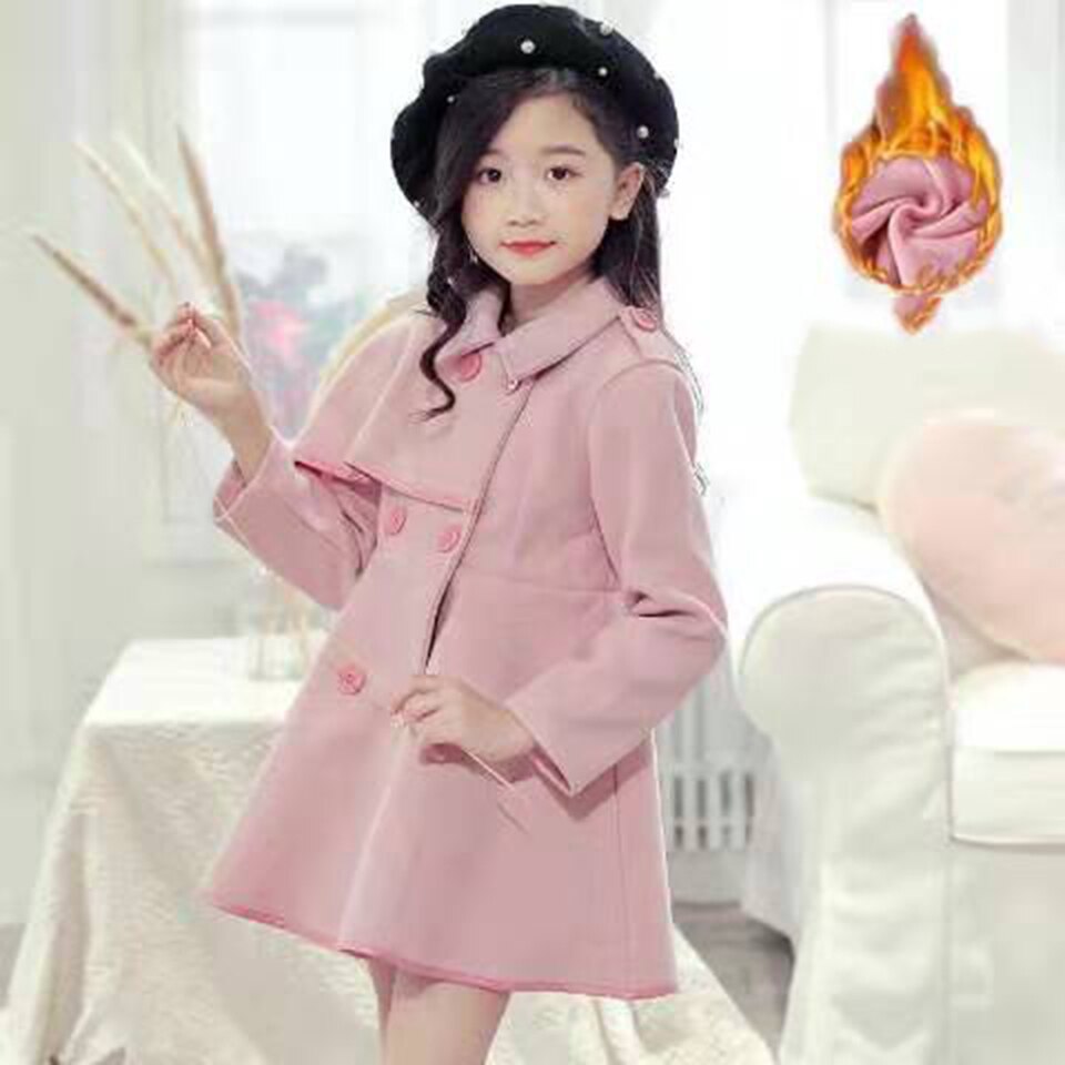 Kinderen meisjes herfst winter plus fluwelen dikke wollen jassen lange mouwen jas voor meisjes van 3-14 jaar