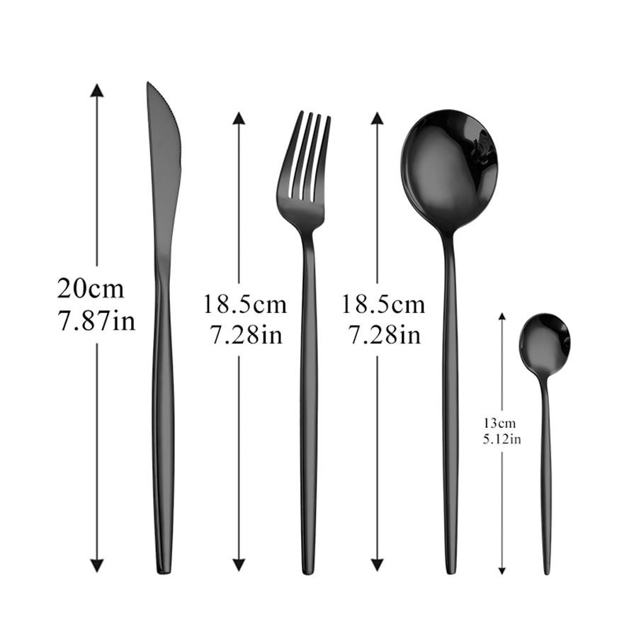 4Pcs/set white silver Cutlery Set 18/10 Stainless Steel Dinnerware Silverware Flatware Set Dinner Knife Fork Spoon: black 4pcs