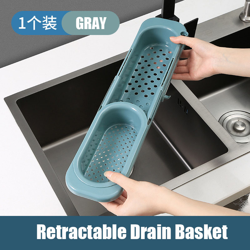Kjøkken uttrekkbar avløpskurv vaskestativ teleskopisk avløpsstativ filter rester avløpskurv oppbevaring av oppvaskklut: 01