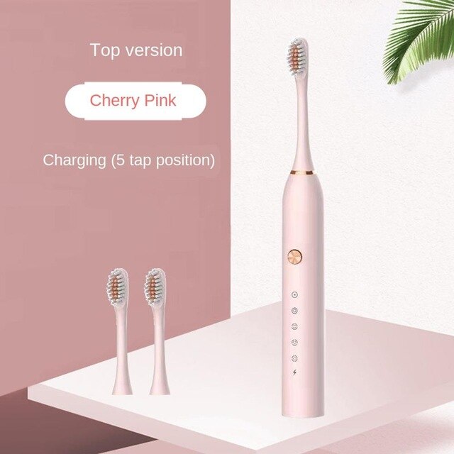 Sonic Electric Toothbrush Adult Timer Brush USB Charger Rechargeable Tooth Brushes Battery model/Replacement Heads Set: senior pink