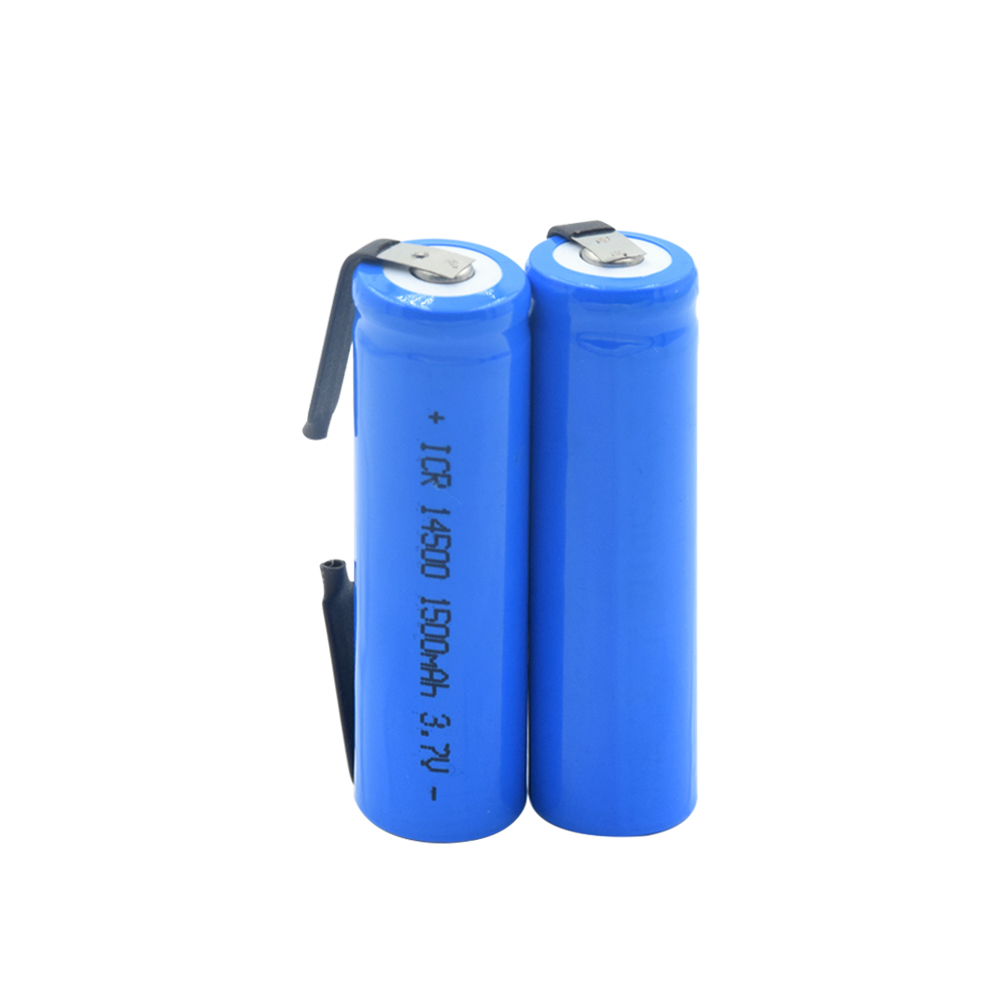 ICR 14500 Batteria Al Litio 3.7V 1500mAh Batterie Ricaricabili di Saldatura Nichel Copriletto batterie Per LED Torcia Della Torcia Elettrica: 2 PCS
