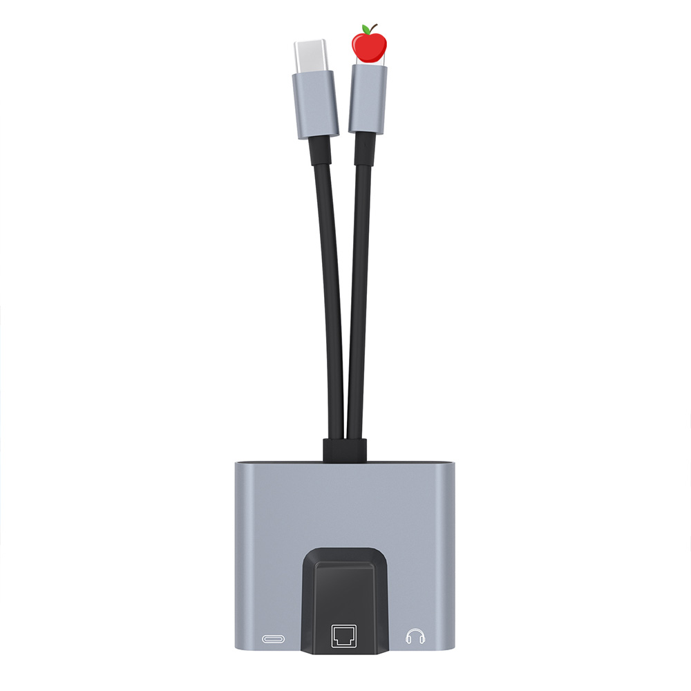 Centrum USB-C robić 3.5mm RJ45, adapter sieciowy USB-C robić Ethernet LAN, stacja dokująca z szybkim ładowaniem PD i audio robić telefonu, laptopa, tabletu: BRĄZOWA