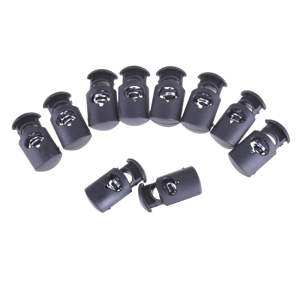 10 Stuks Plastic Toggle Lente Sluiting Stop Trekkoord Touw Koord Slot Voor Lanyard Bagage Kleding Rugzak Tent Singel Gat Zwart