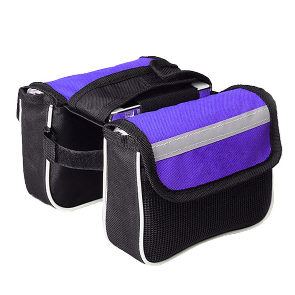 Mtb Fiets Zadeltas Frame Top Tube Fietsen Telefoon Case Fiets Pouch Telefoon Dubbele Tas Fiets Accessoires Reflecterende Streep: Paars