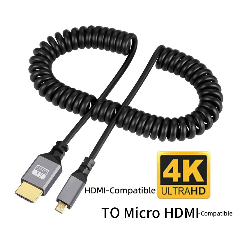 4K @ 60HZ 0,5-2,4 M Compatible con HDMI a HD/MINI HD/Micro HD/extensión en espiral Cable espiral Flexible Cable de enchufe macho a macho para HDT: Blanco