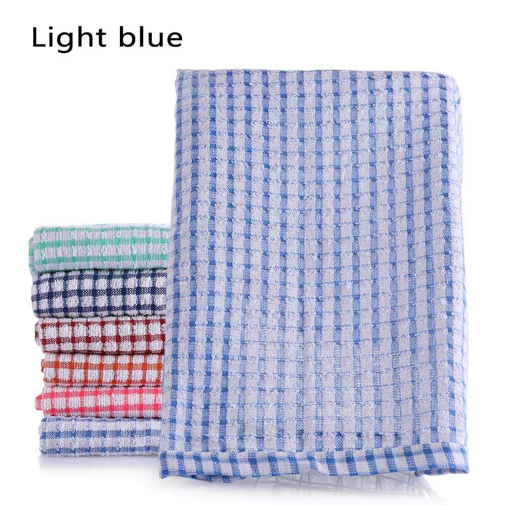 1pc 42*62cm absorberande torkhandduk bomull kökshanddukar tvätt skålen rengöringsdukar gitter handduk köksmaterial: Ljusblå