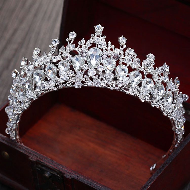 Baroque magnifique strass couronne de mariée diadèmes Vintage argent plaqué cristal perles diadème pour les femmes accessoires de cheveux de mariage