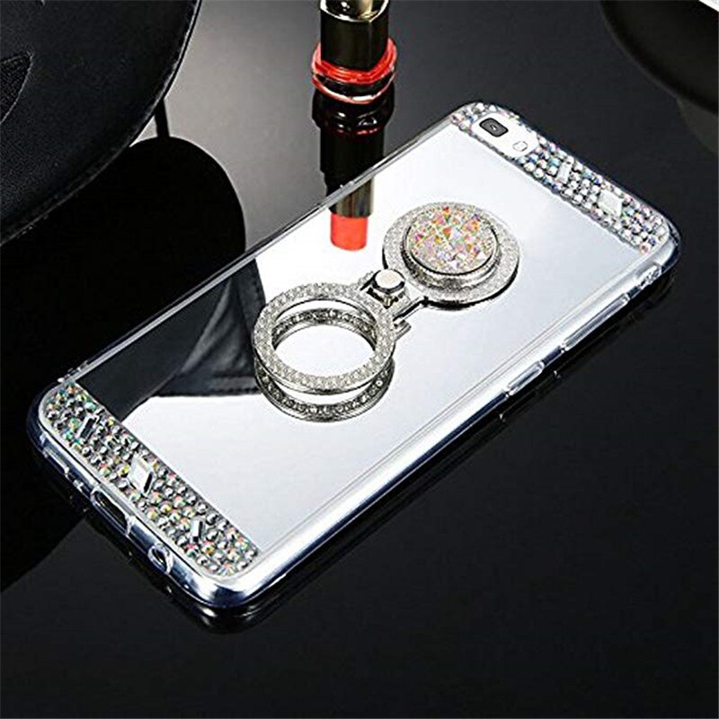 S20plus Mirror Make up Rhinestone Phone Case For Samsung S20 S20ultra Cases for Samsung Galaxy s20E Funda Bear Ring stand Coque: S20 / Silver Diamond