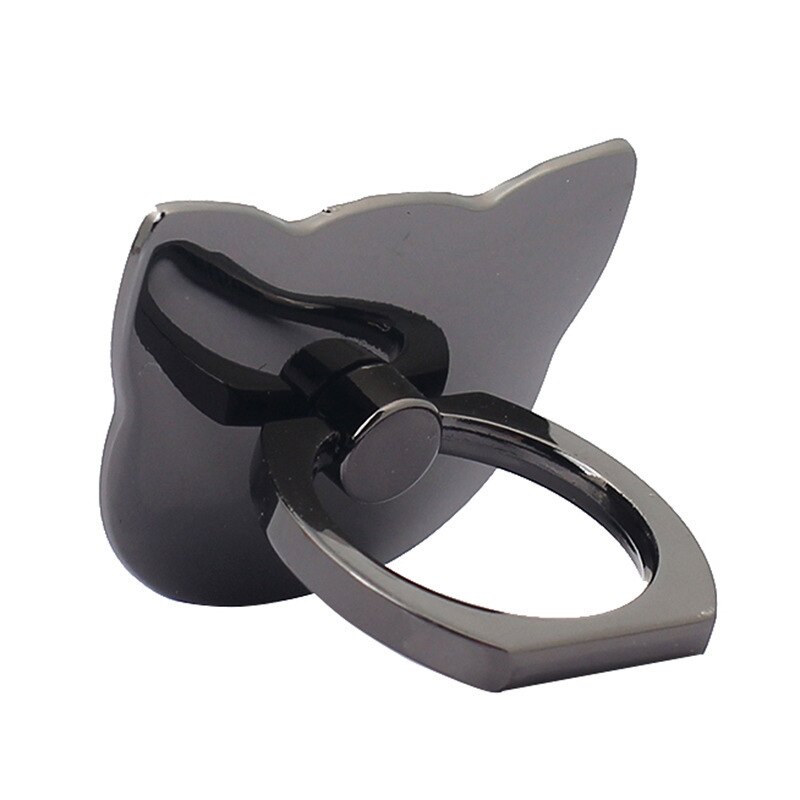 Kattenkop galvaniseren vinger ring houder mobiele telefoon houder telefoonstandaard ringen 360 graden standaard houder voor iphone telefoon ring: Galvaniseren zwart